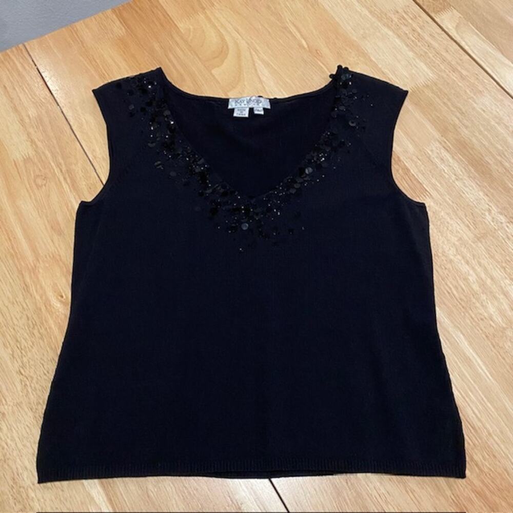 Kay Unger Black Sequin V-Neck Knit Sleeveless Top Celebration Wedding Women's XL - Picture 9 of 11